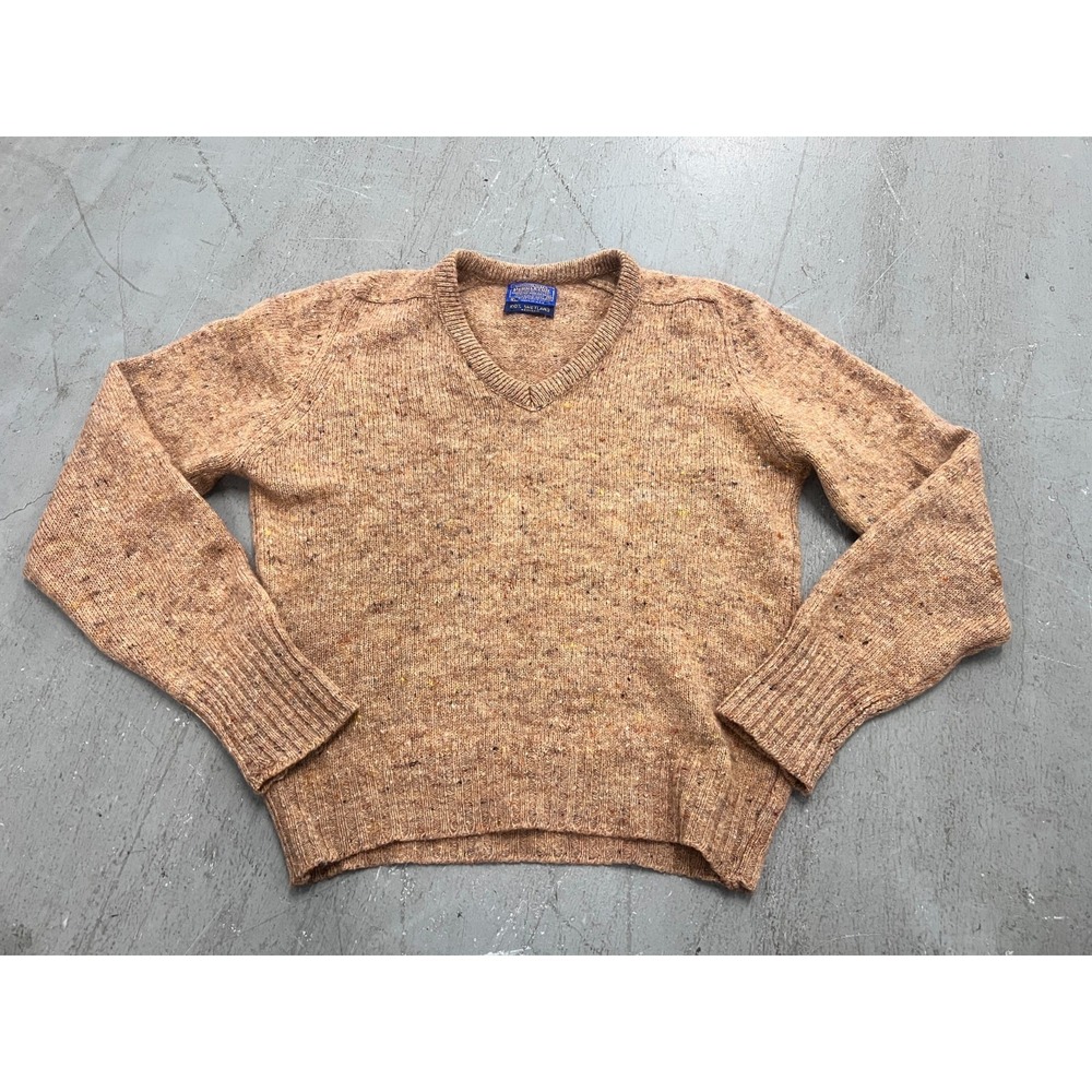 Vintage Pendleton Sweater Mens M Brown 100% Virgin Wool Ribbed Long Sleeve Cozy